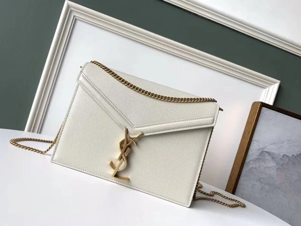 Replica YSL Fake Saint Laurent Cassandra Clasp Bag In Blanc Grained Leather 2