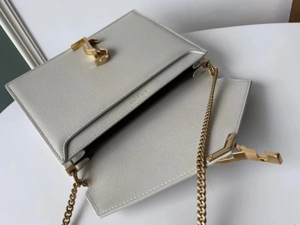 Replica YSL Fake Saint Laurent Cassandra Clasp Bag In Blanc Grained Leather 8