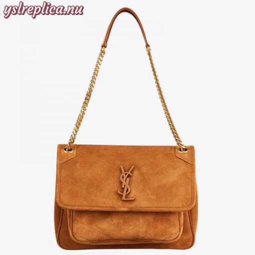 Replica YSL Fake Saint Laurent Medium Niki Bag In Brown Suede