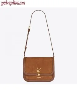 Replica YSL Fake Saint Laurent Solferino Medium Soft Bag In Brown Suede