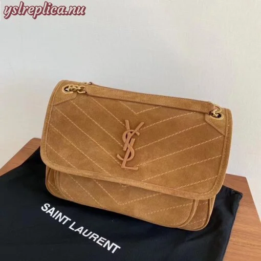 Replica YSL Fake Saint Laurent Medium Niki Bag In Brown Suede 12