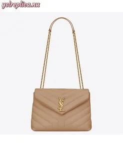 Replica YSL Fake Saint Laurent Loulou Small Bag In Dark Beige Leather