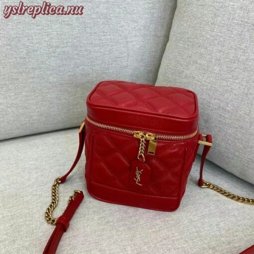 Replica YSL Fake Saint Laurent 80’s Vanity Bag In Red Quilted Grained Leather 6