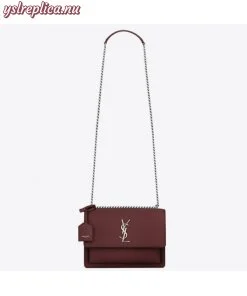 Replica YSL Fake Saint Laurent Sunset Medium Bag In Bordeaux Grained Leather