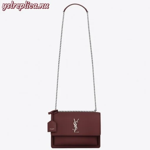 Replica YSL Fake Saint Laurent Sunset Medium Bag In Bordeaux Grained Leather