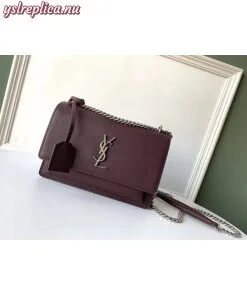 Replica YSL Fake Saint Laurent Sunset Medium Bag In Bordeaux Grained Leather 2