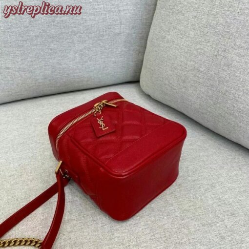 Replica YSL Fake Saint Laurent 80’s Vanity Bag In Red Quilted Grained Leather 10