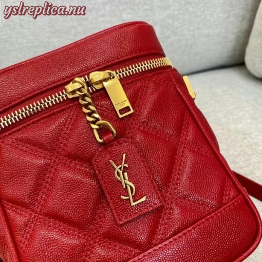 Replica YSL Fake Saint Laurent 80’s Vanity Bag In Red Quilted Grained Leather 11