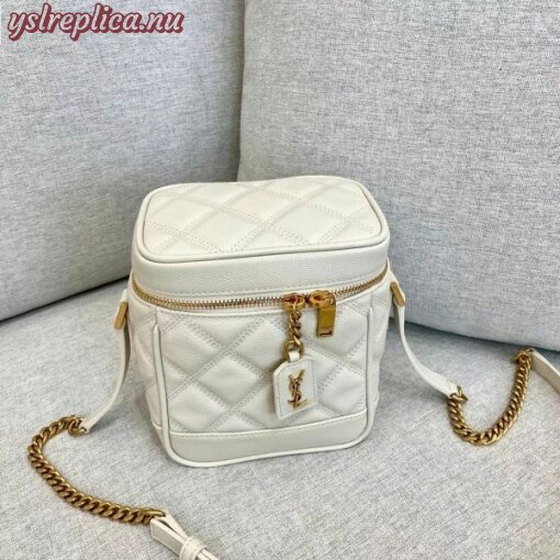 Replica YSL Fake Saint Laurent 80’s Vanity Bag In White Quilted Grained Leather 9