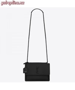 Replica YSL Fake Saint Laurent Sunset Medium All Black Leather Bag