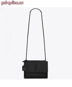 Replica YSL Fake Saint Laurent Sunset Medium All Black Leather Bag