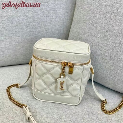 Replica YSL Fake Saint Laurent 80’s Vanity Bag In White Quilted Grained Leather 10