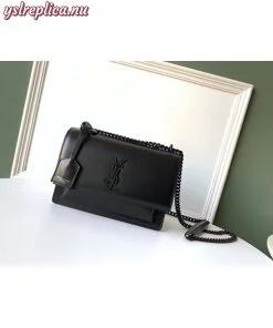 Replica YSL Fake Saint Laurent Sunset Medium All Black Leather Bag 2