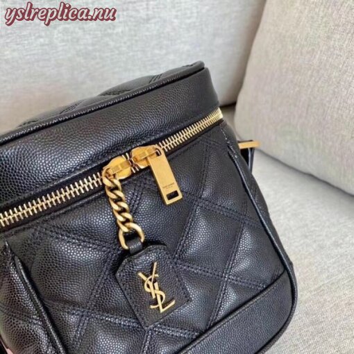 Replica YSL Fake Saint Laurent 80’s Vanity Bag In Black Quilted Grained Leather 6