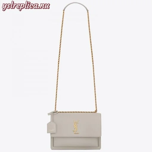 Replica YSL Fake Saint Laurent Sunset Medium Bag In White Calfskin