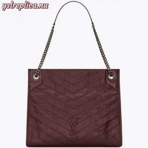 Replica YSL Fake Saint Laurent Medium Niki Shopping Bag In Bordeaux Leather