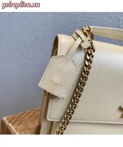 Replica YSL Fake Saint Laurent New Medium Sunset Bag In Beige Calfskin 2