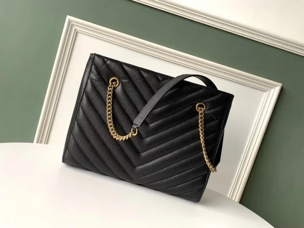 Replica YSL Fake Saint Laurent Tribeca Small Shopping Bag In Black Grained Leather 7