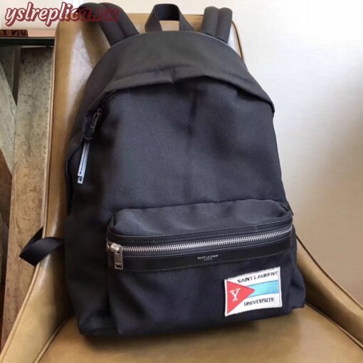 Replica YSL Fake Saint Laurent Black City Backpack With Pocket Patch