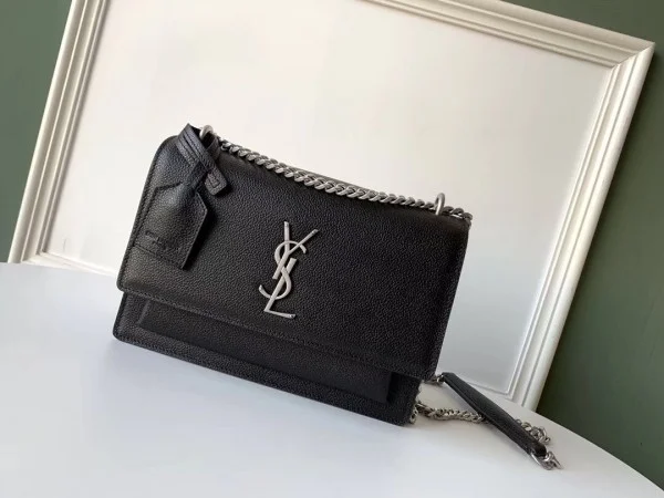 Replica YSL Fake Saint Laurent Sunset Medium Bag In Black Grained Leather 2