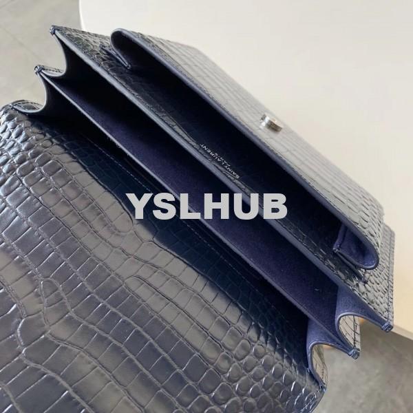 Replica YSL Fake Saint Laurent Sunset Medium Bag In Blue Crocodile Embossed Leather 2