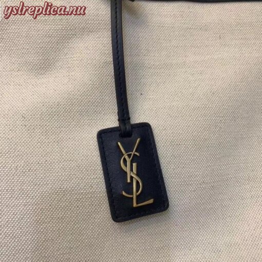 Replica YSL Fake Saint Laurent Tag Shopping Bag In Canvas And Black Leather 9