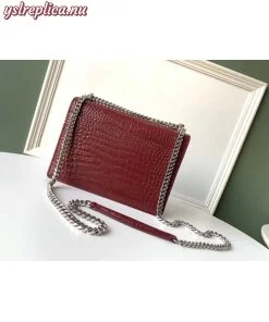 Replica YSL Fake Saint Laurent Sunset Medium Bag In Bordeaux Crocodile Embossed Leather 2