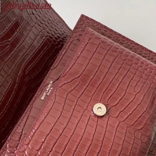 Replica YSL Fake Saint Laurent Sunset Medium Bag In Bordeaux Crocodile Embossed Leather 6