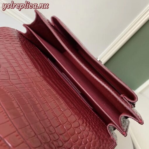 Replica YSL Fake Saint Laurent Sunset Medium Bag In Bordeaux Crocodile Embossed Leather 9