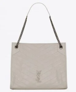 Replica YSL Fake Saint Laurent Medium Niki Shopping Bag In White Leather