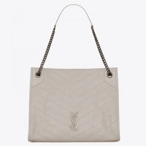 Replica YSL Fake Saint Laurent Medium Niki Shopping Bag In White Leather