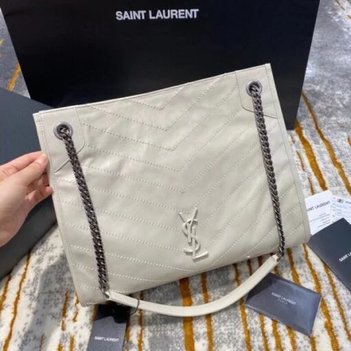 Replica YSL Fake Saint Laurent Medium Niki Shopping Bag In White Leather 2