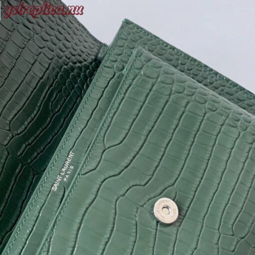 Replica YSL Fake Saint Laurent Sunset Medium Bag In Green Crocodile Embossed Leather 4