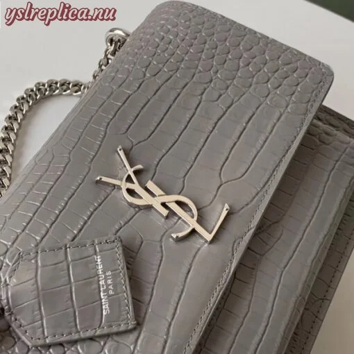 Replica YSL Fake Saint Laurent Sunset Medium Bag In Grey Crocodile Embossed Leather 10