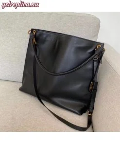 Replica YSL Fake Saint Laurent Tag Hobo Bag In Black Calfskin 2