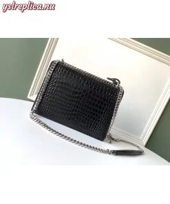 Replica YSL Fake Saint Laurent Sunset Medium Bag In Black Crocodile Embossed Leather 2