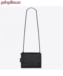 Replica YSL Fake Saint Laurent Sunset Medium Bag In Noir Crocodile Embossed Leather