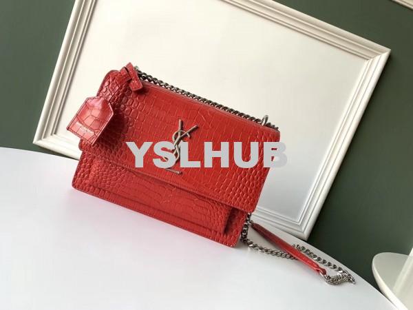 Replica YSL Fake Saint Laurent Sunset Medium Bag In Red Crocodile Embossed Leather 2