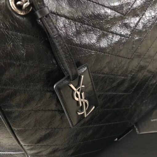 Replica YSL Fake Saint Laurent Niki Shopping Bag In Black Crinkled Calfskin 6