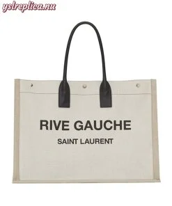 Replica YSL Fake Saint Laurent White Linen Rive Gauche Tote Bag