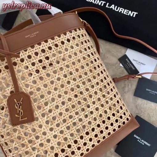 Replica YSL Fake Saint Laurent N/S Toy Shopping Bag In Woven Cane And Leather 8