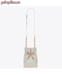 Replica YSL Fake Saint Laurent Le Maillon Hook Bucket Bag In White Lambskin