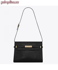 Replica YSL Fake Saint Laurent Manhattan Shoulder Bag In Black Crocodile Embossed Leather