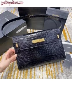 Replica YSL Fake Saint Laurent Manhattan Shoulder Bag In Black Crocodile Embossed Leather 2