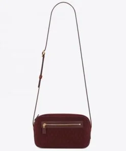 Replica YSL Fake Saint Laurent Monogram All Over Camera Bag In Bordeaux Suede