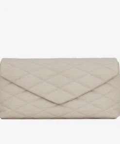 Replica YSL Fake Saint Laurent Sade Puffer Envelope Clutch In White Lambskin