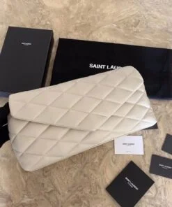 Replica YSL Fake Saint Laurent Sade Puffer Envelope Clutch In White Lambskin 2