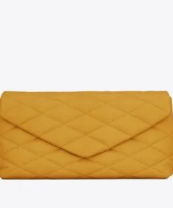 Replica YSL Fake Saint Laurent Sade Puffer Envelope Clutch In Yellow Lambskin