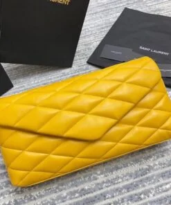 Replica YSL Fake Saint Laurent Sade Puffer Envelope Clutch In Yellow Lambskin 2