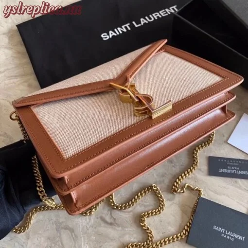 Replica YSL Fake Saint Laurent Cassandra Clasp Bag In Beige Canvas 2